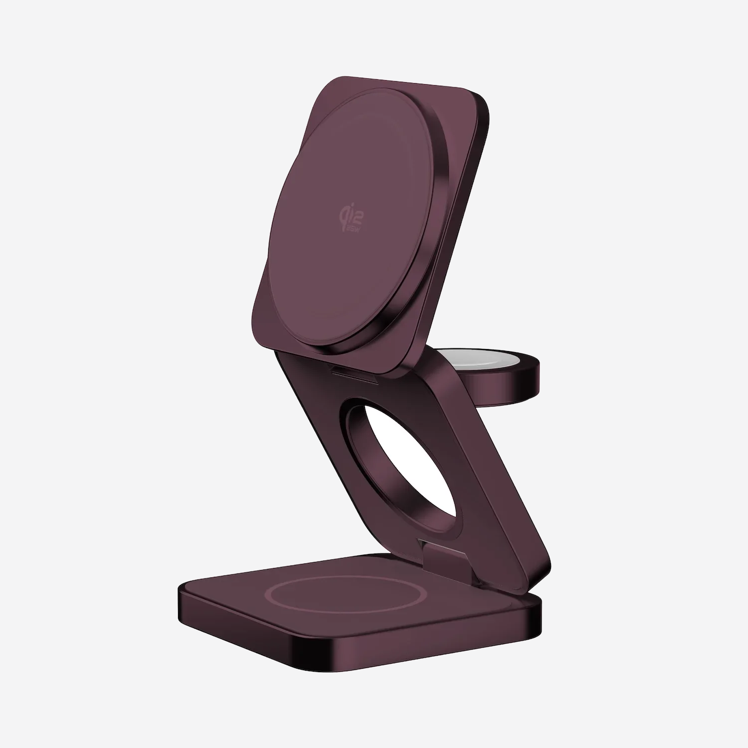 MOMAX 1-Charge Q.Port² Qi2 25W 3-in-1 Magnetic Wireless Charging Station · Dusky Cherry