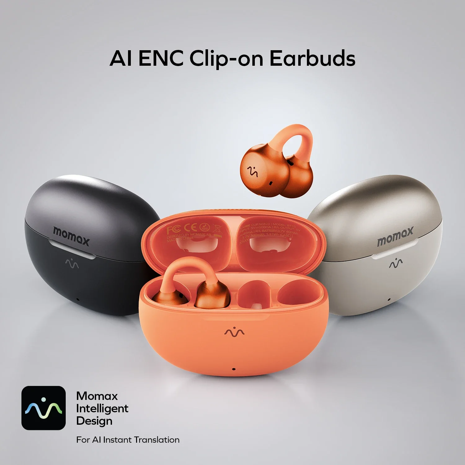 MOMAX 1-Vibe Clip M.IN.D AI ENC Clip-On Earbuds · A closer look