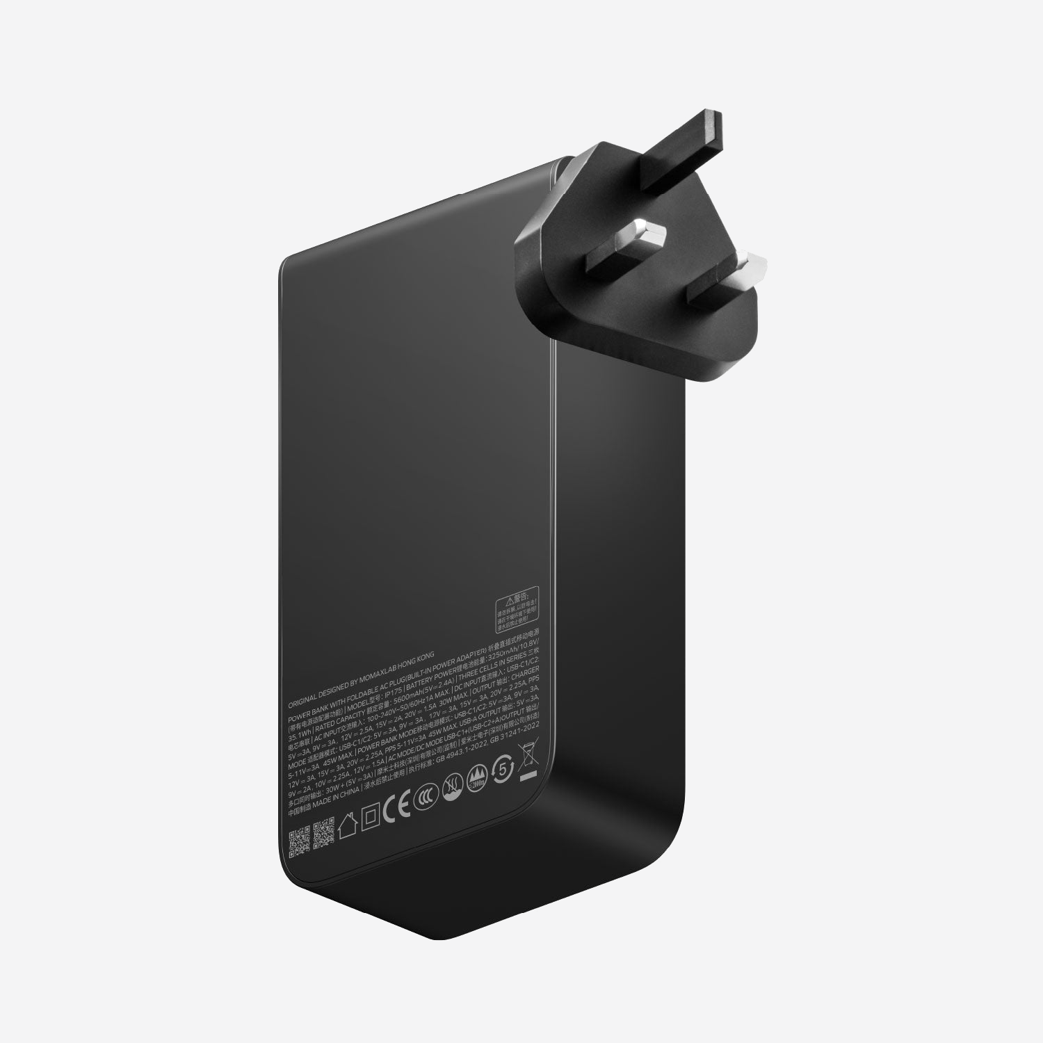 MOMAX 1-Pac Pass Pro⁺ bateria externa híbrida GaN 10000mAh 3in1 com cabo retrátil integrado (45W) · Preto
