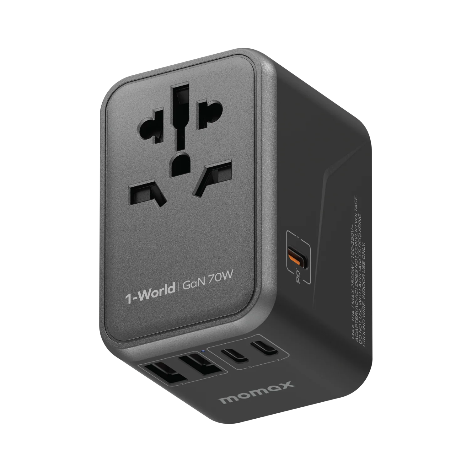 MOMAX 1-World 70W GaN 便携式旅行插座 · 黑色 · 70W · 5 个接口