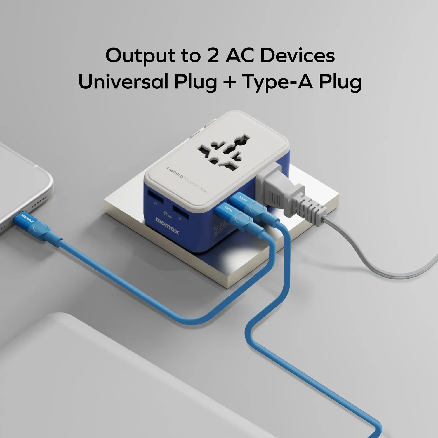 MOMAX 1-World² Pocket 70W 4-Port Dual AC Travel Adapter · A closer look