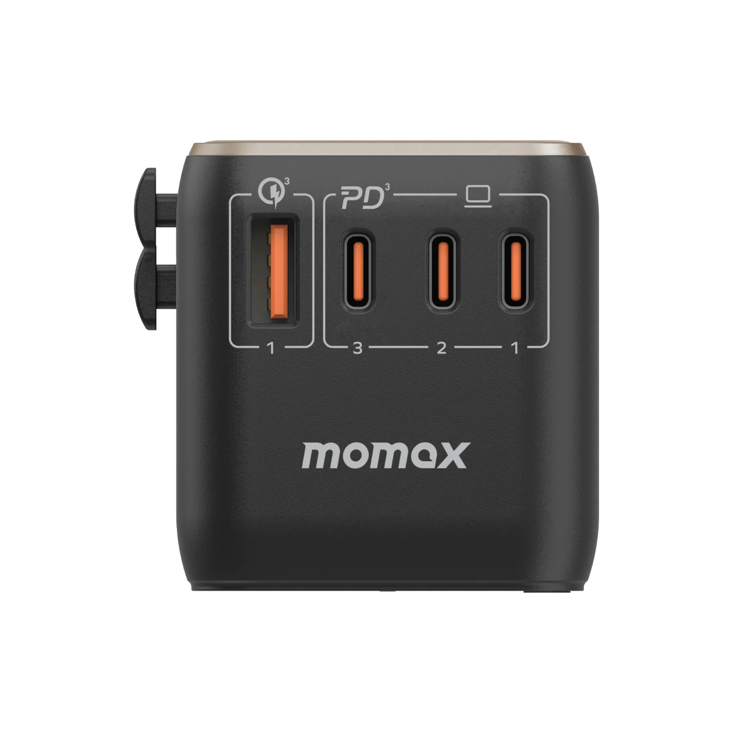 MOMAX 1-World Universal 4-Port Travel GaN Charger 120W + USB-C Cable · Titanium · 120W · 4 ports