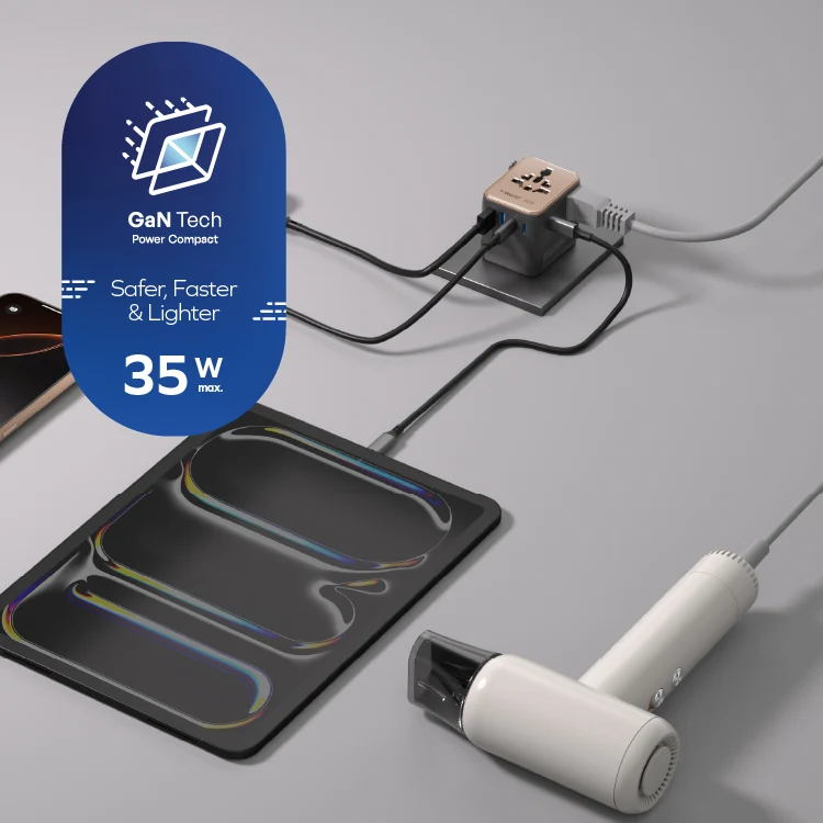 MOMAX 1-World² 5-Port Mini Travel GaN Charger 35W with Dual AC · A closer look