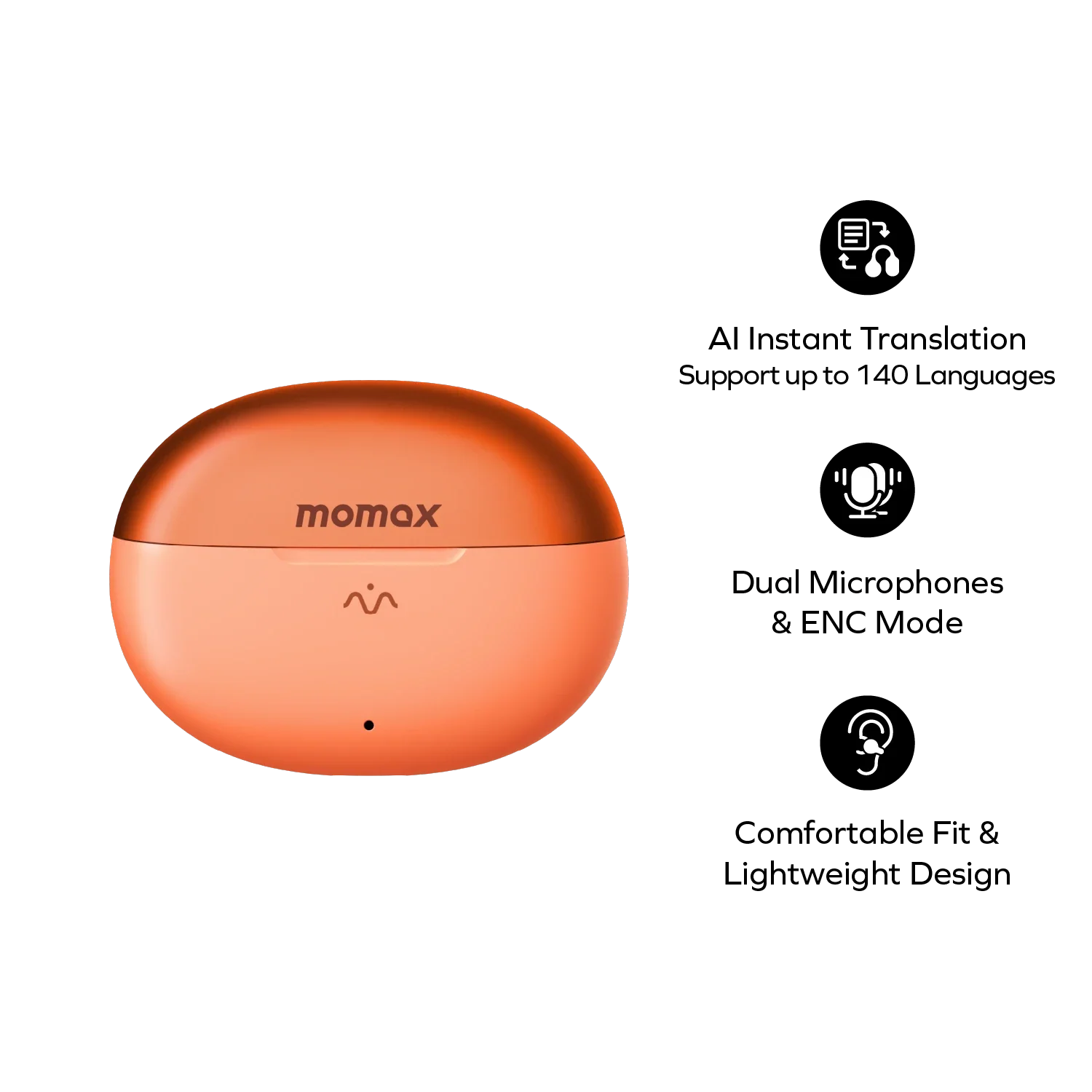 MOMAX 1-Vibe Clip M.IN.D AI ENC Clip-On Earbuds · A closer look