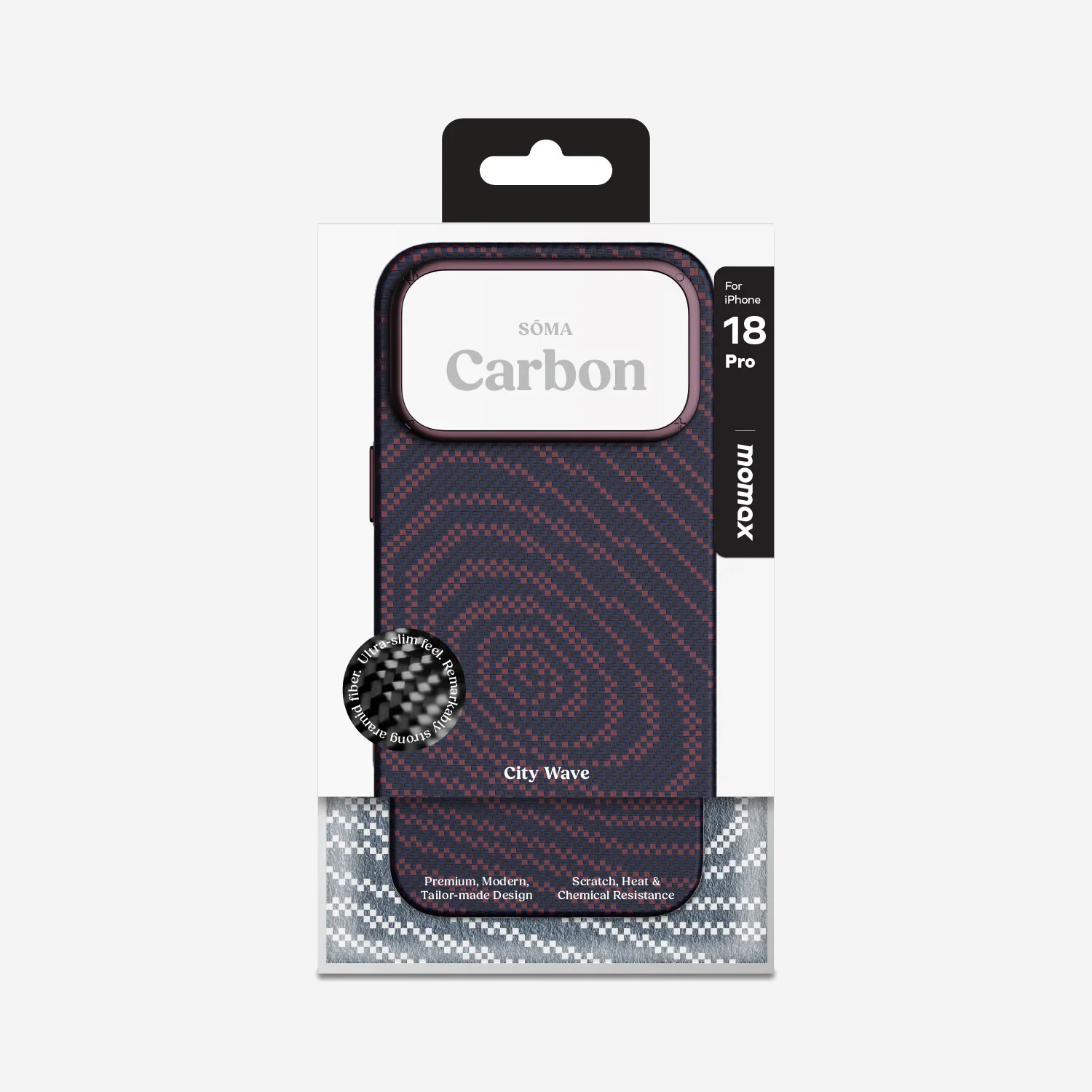 MOMAX Sōma Carbon – City Wave Aramid Magnetic Case iPhone 18 Series · Dusky Cherry · iPhone 18 Pro
