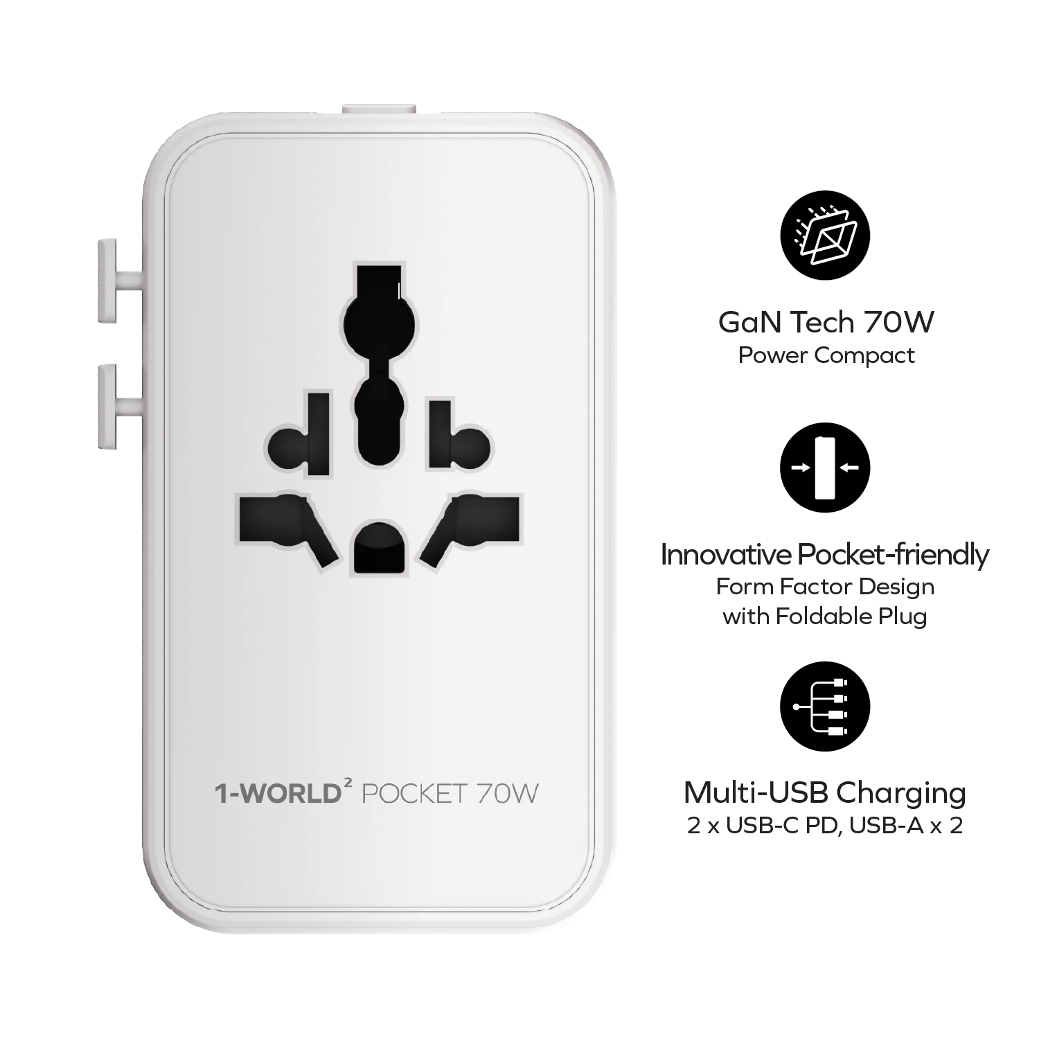 MOMAX 1-World² Pocket 70W 4-Port Dual AC Travel Adapter · A closer look