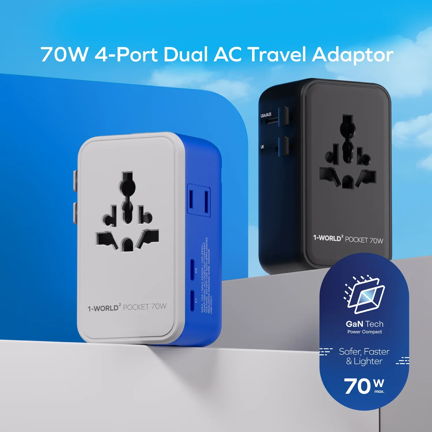 MOMAX 1-World² Pocket 70W 4-Port Dual AC Travel Adapter · A closer look