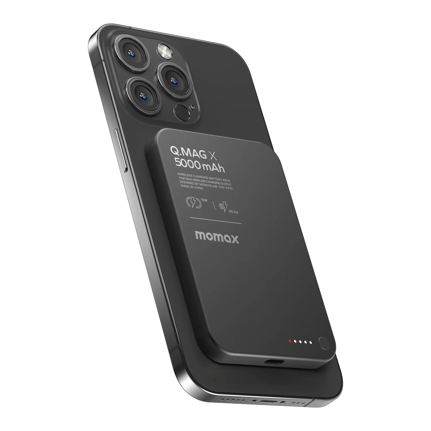 MOMAX Q.Mag X Magnetic Wireless Power Bank 5000mAh - Gen 2 · Black
