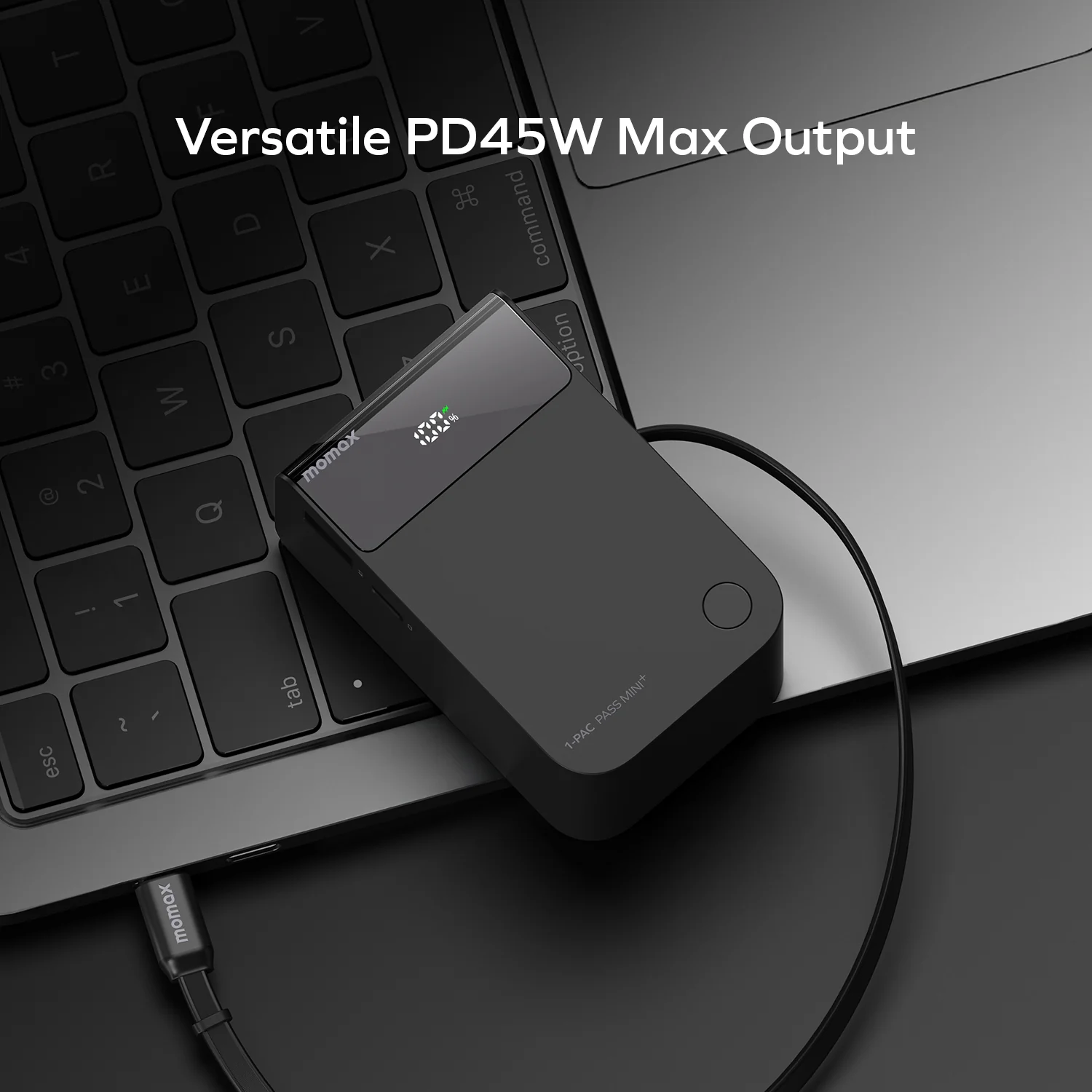 MOMAX 1-Pac Pass Mini⁺ 10000mAh 2in1 Battery Pack with Built-in Retractable Cable · A closer look