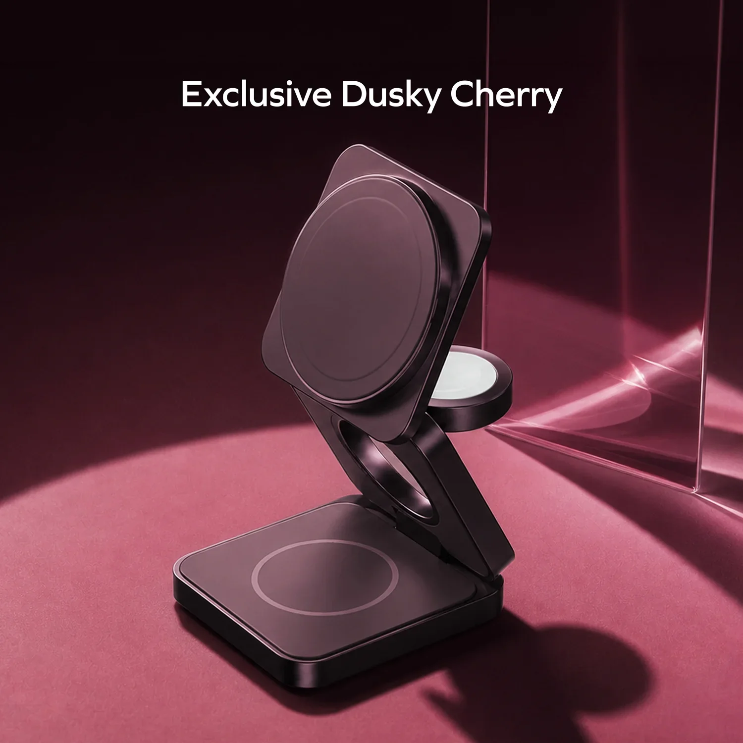 MOMAX 1-Charge Q.Port² Qi2 25W 3-in-1 Magnetic Wireless Charging Station · Dusky Cherry