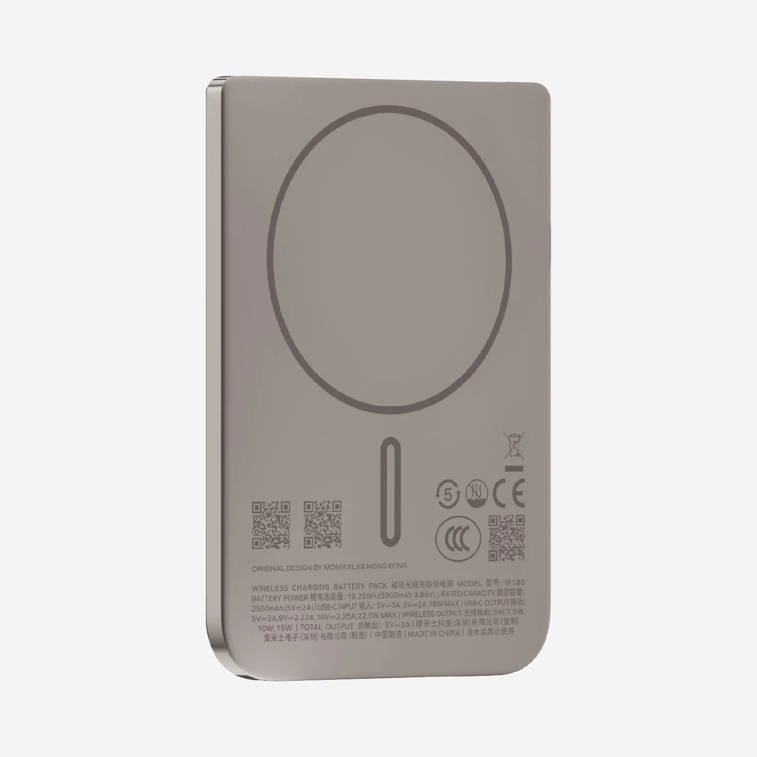MOMAX 1-Power S.Pass Air 5000mAh Magnetic Wireless Battery Pack · Titanium