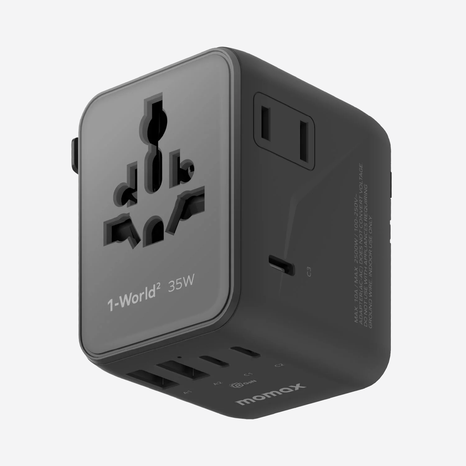 MOMAX 1-World² 5-Port Mini Travel GaN Charger 35W with Dual AC · Black