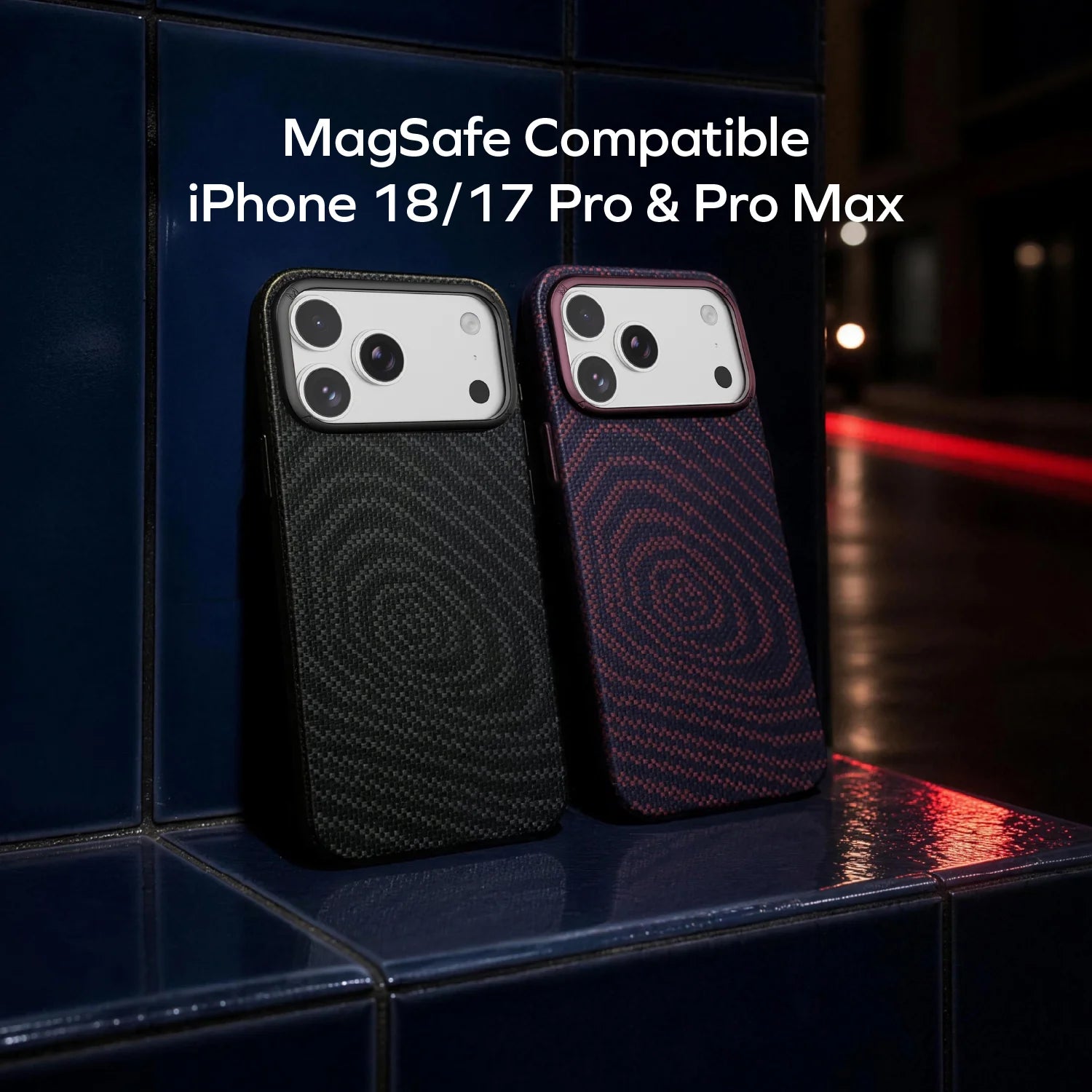 MOMAX Sōma Carbon – City Wave Aramid Magnetic Case iPhone 18 Series · A closer look