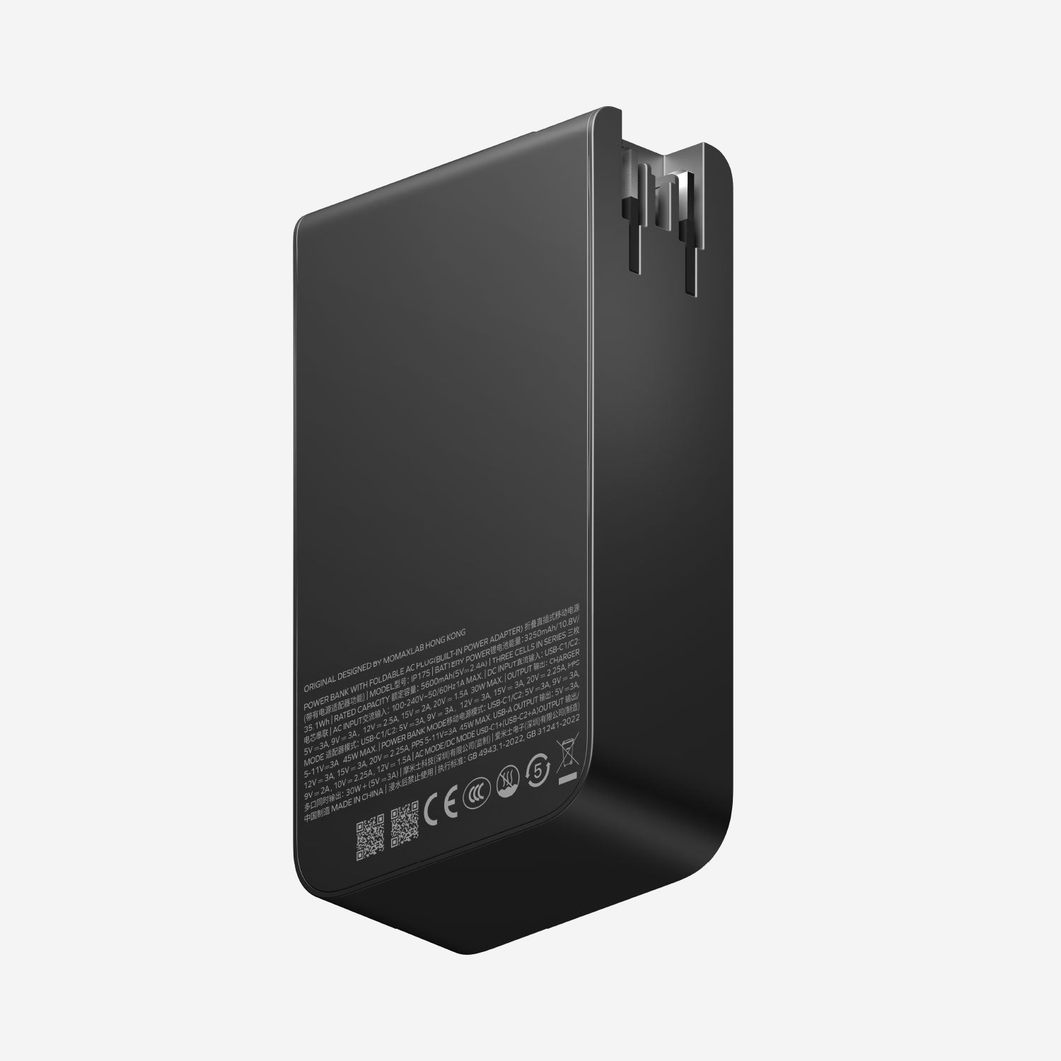 MOMAX 1-Pac Pass Pro⁺ bateria externa híbrida GaN 10000mAh 3in1 com cabo retrátil integrado (45W) · Preto