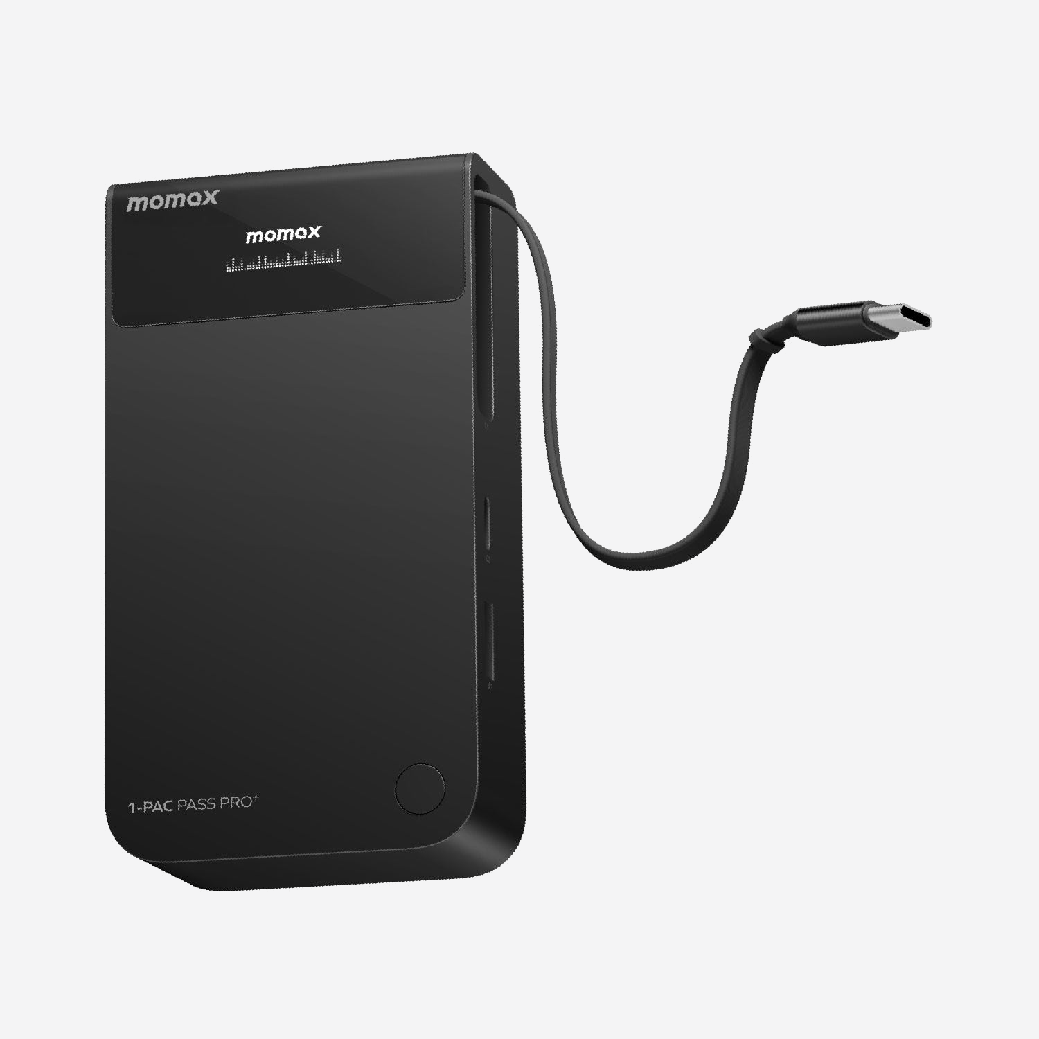 MOMAX 1-Pac Pass Pro⁺ 10000mAh 3in1 Hybrid GaN Battery Pack with Built-In Retractable Cable (45W) · Black