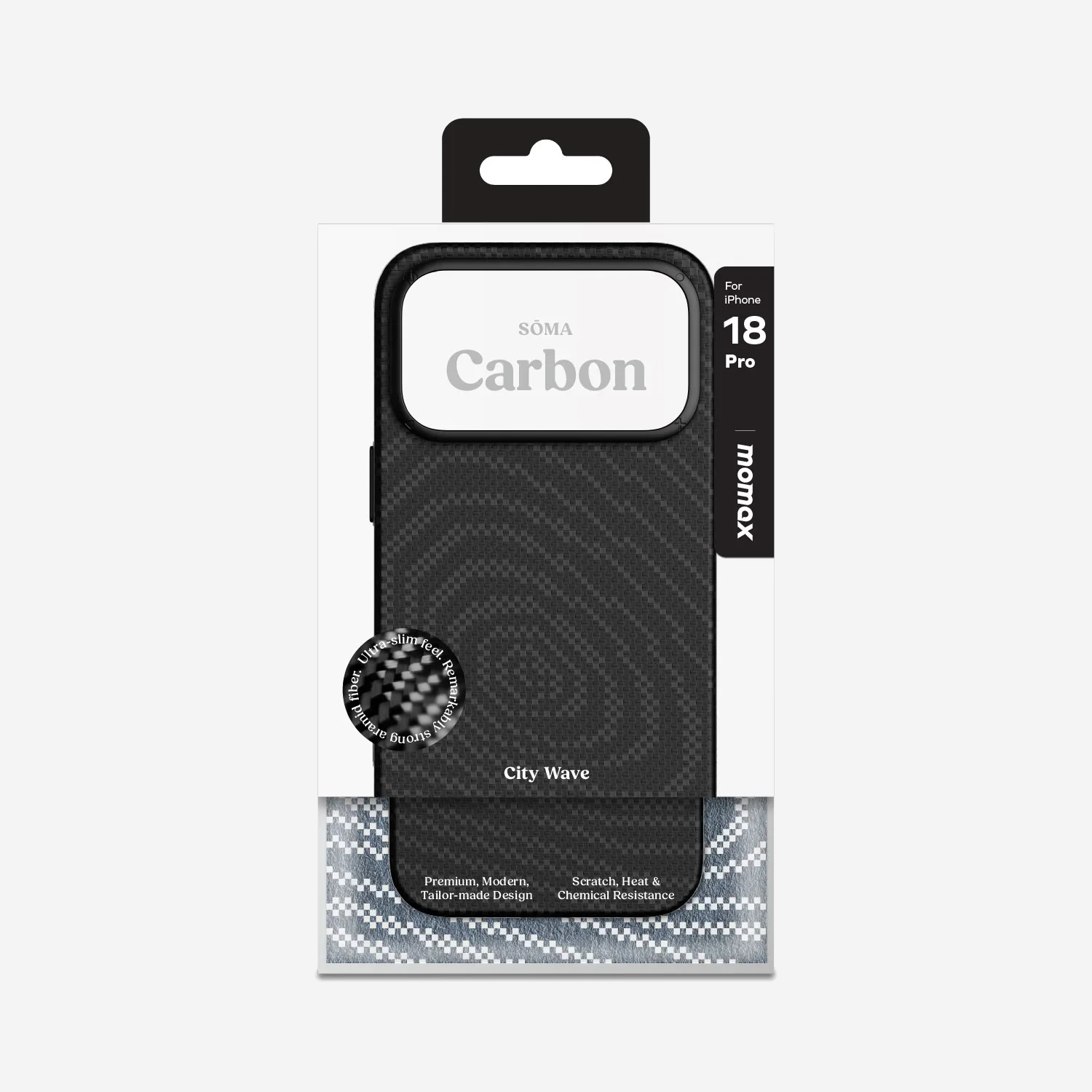 MOMAX Sōma Carbon – City Wave Aramid Magnetic Case iPhone 18 Series · Black · iPhone 18 Pro