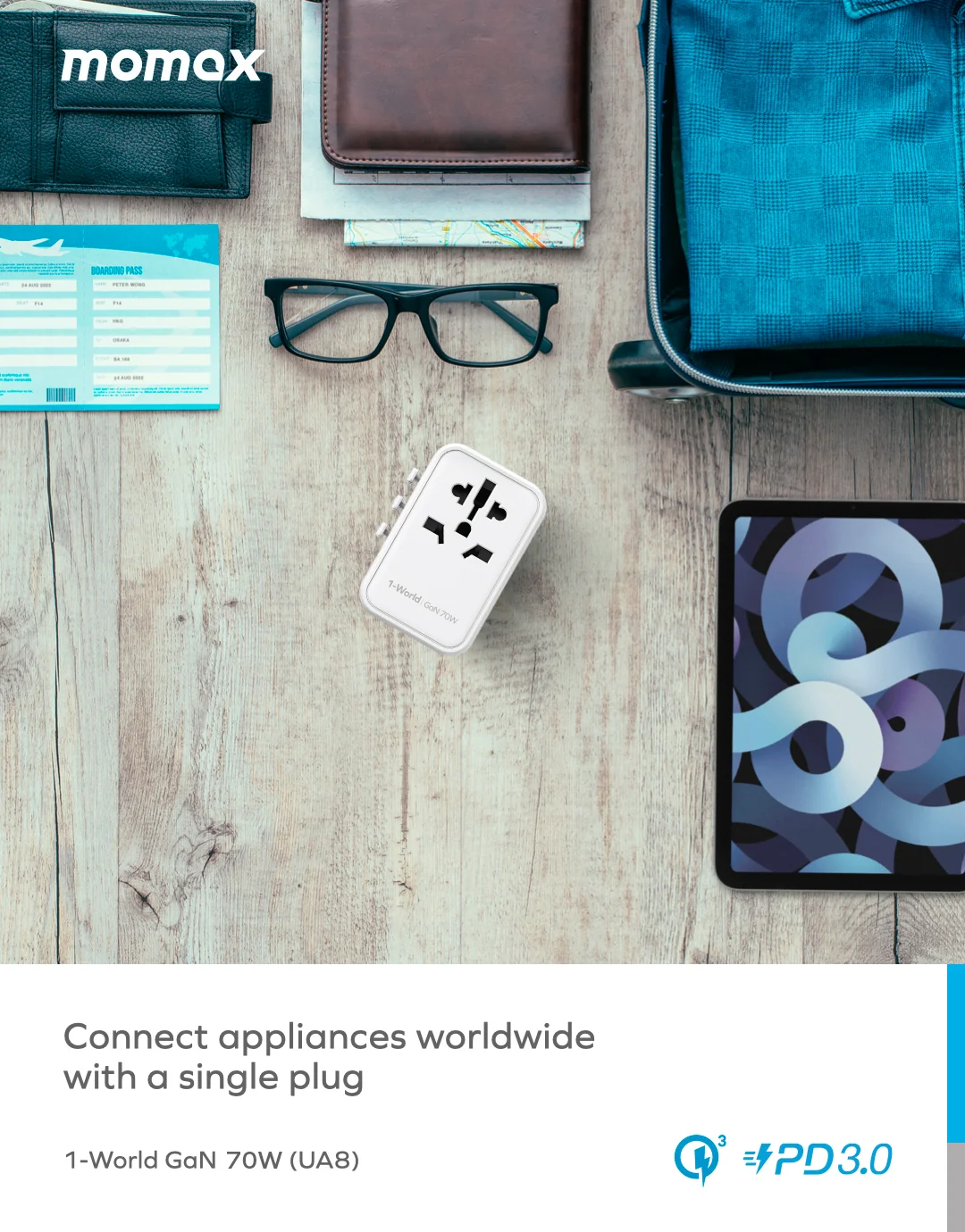 MOMAX 1-World 120W GaN 便携式旅行插座 · 近距离了解