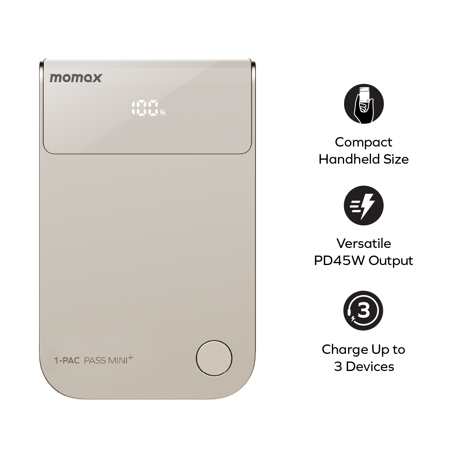 MOMAX 1-Pac Pass Mini⁺ 10000mAh 2in1 Battery Pack with Built-in Retractable Cable · A closer look
