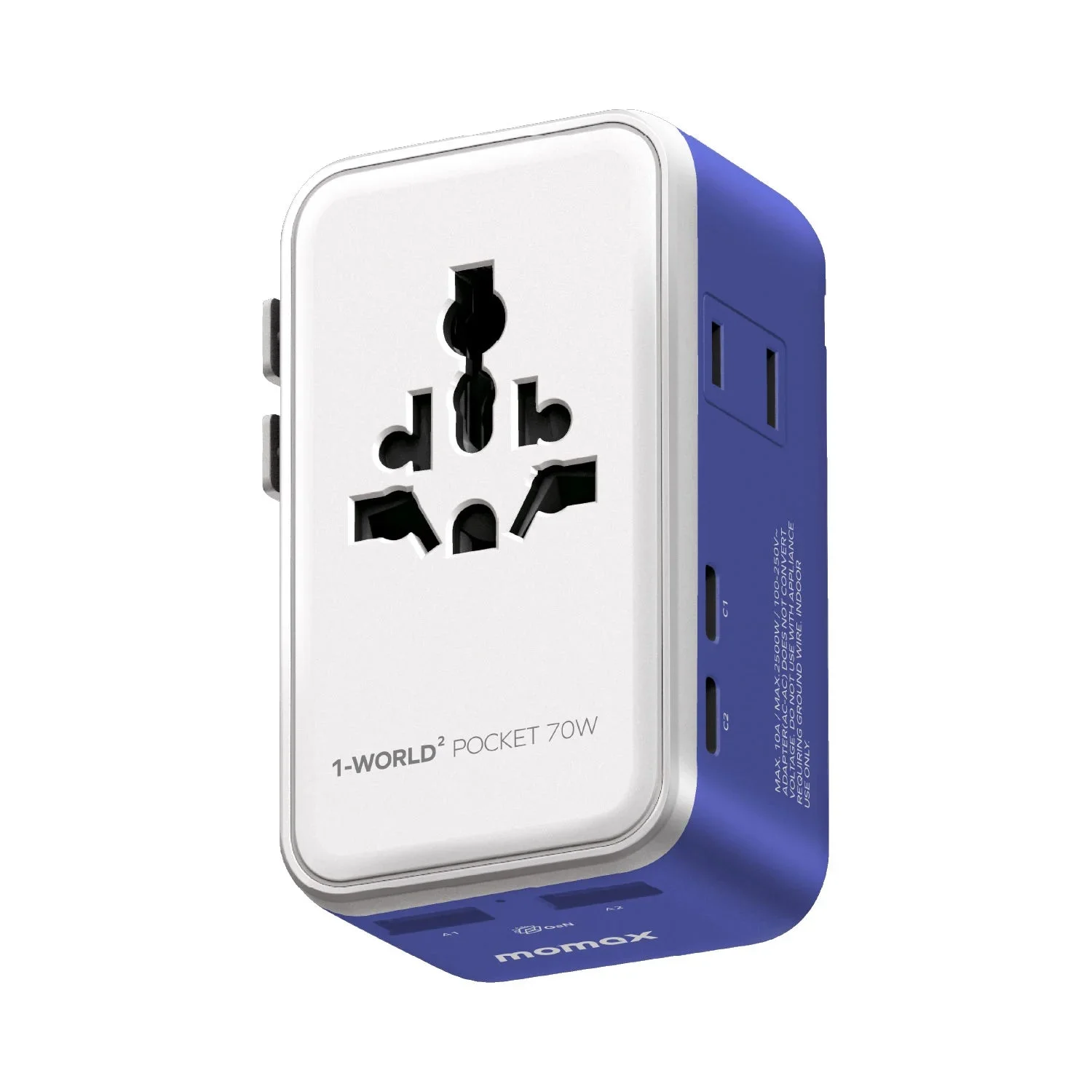 MOMAX 1-World2 Pocket Travel Adapter — UA36A · 4-Port · 70W output · 藍色